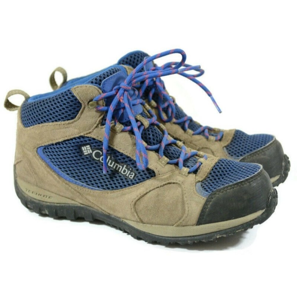 Columbia Waterproof Omni Grip Womens Sz 5 TechLite Hiking Trail Boots Brown Blue